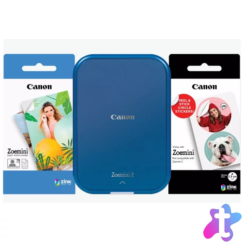 Canon ZOEMINI 2 Fotónyomtató Tengerészkék + 5x7,6cm ZINK fotópapír 20 lap + 3.3 cm ZINK 10 lap körmatrica papír