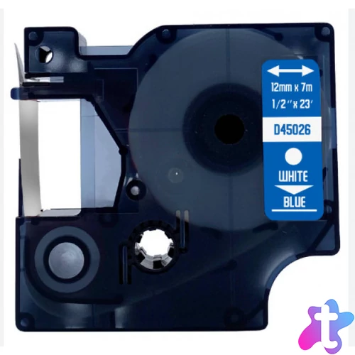 Utángyártott DYMO D1 45026 12mm x 7 m fehér-kék