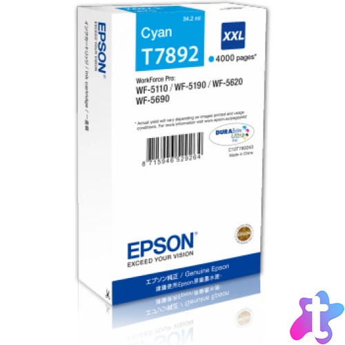Epson T7892 Tintapatron Cyan 4.000 oldal kapacitás