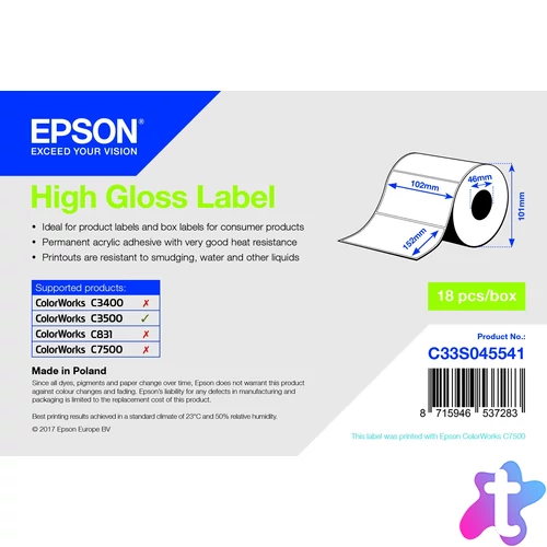 Epson magasfényű inkjet 102mm x 152mm 210 címke/tekercs