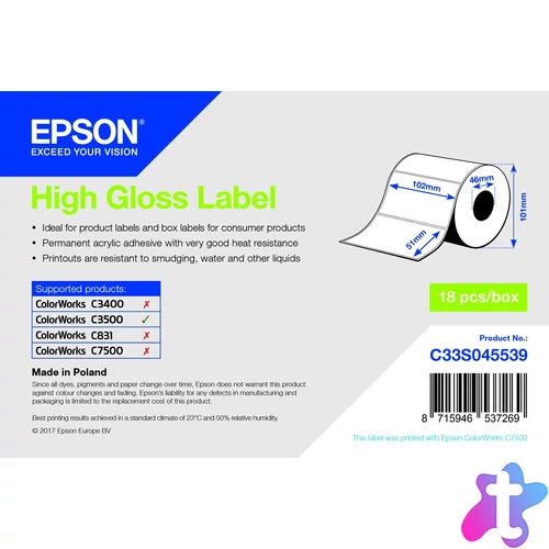 Epson magasfényű inkjet 102mm x 51mm 610 címke /tekercs