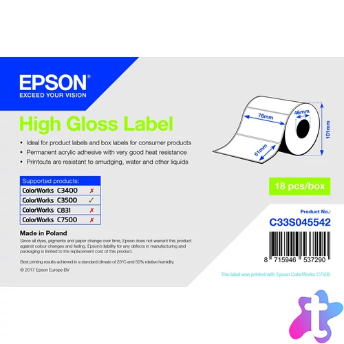 Epson prémium matt inkjet 76mm x 51mm 650 címke/tekercs