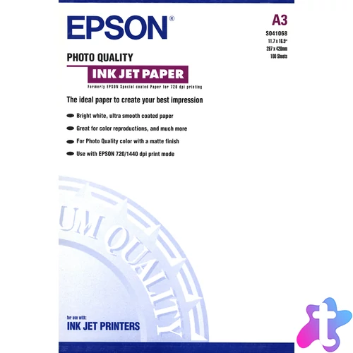 Epson fényképminőségű fotópapír (A3, 100 lap, 104g)