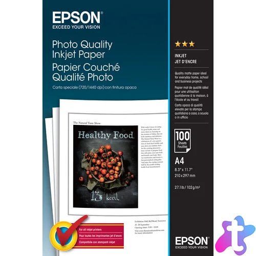 Epson fényképminőségű fotópapír (A4, 100 lap, 104g)