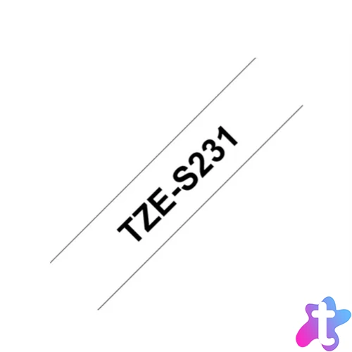 BROTHER szalag TZe-S231, Fehér alapon Fekete, Erős tapadású, 12mm  0.47", 8 méter