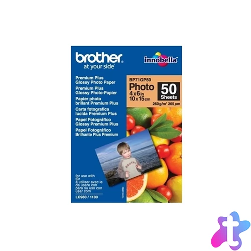 BROTHER Fotópapír BP71GP50, Prémium fényes fotópapír (4" x 6" / 50 lap / 260g/m2)