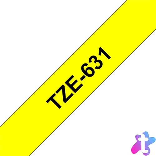 BROTHER szalag TZe-631, Sárga alapon Fekete, Laminált, 12mm  0.47", 8 méter