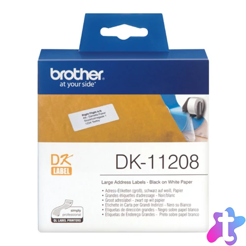 BROTHER Etikett címke DK-11208, 38mm x 90mm, Elővágott (stancolt), Fehér alapon fekete, 400 db