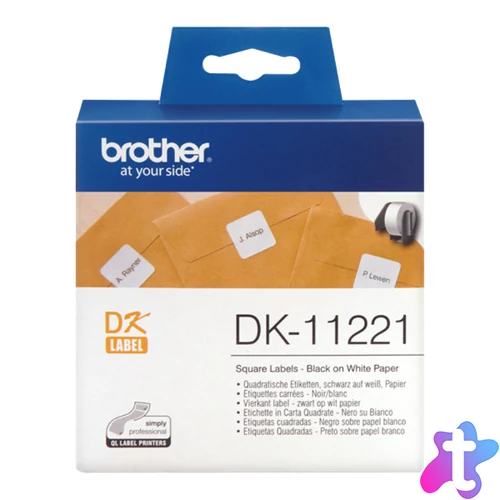 BROTHER Etikett címke DK-11221, 23mm x 23mm , Elővágott (stancolt), Fehér alapon fekete, 1000 db