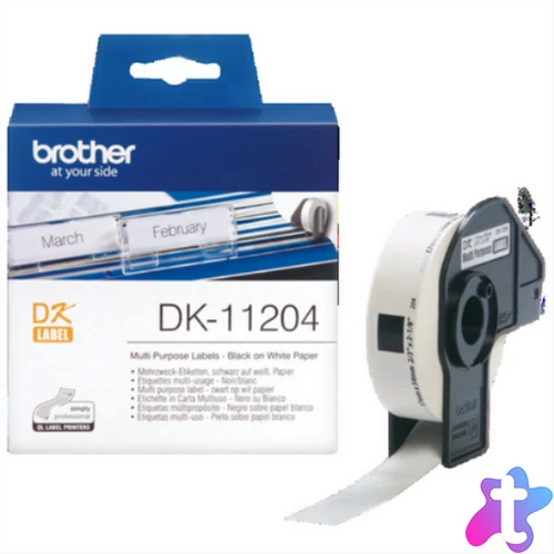 BROTHER Etikett címke DK-11204, 17mm x 54mm, Elővágott (stancolt), Fehér alapon fekete, 400 db