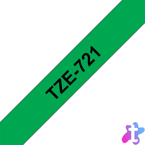 BROTHER szalag TZe-721, Zöld alapon Fekete, Laminált, 9mm  0.35", 8 méter