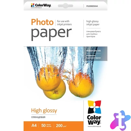COLORWAY Fotópapír, magasfényű (high glossy), 200 g/m2, A4, 50 lap
