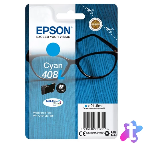EPSON Tintapatron DURABrite Ultra tinta / Spectacles – 408/408L (XL, Cyan)