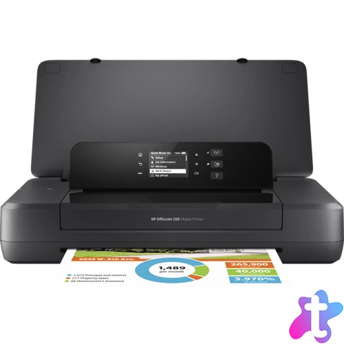 HP Tintasugaras Nyomtató Officejet 200 mobil printer, USB/WIFI, A4, 10lap/perc (FF, ISO), Hordozható, Akku