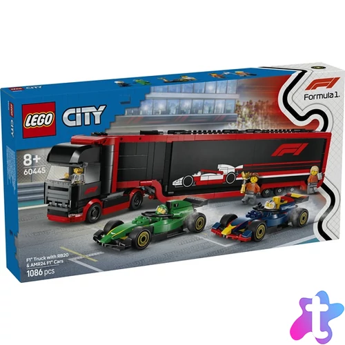 LEGO® City F1®-es kamion, RB20 és AMR24 F1®-es autókkal, játék versenyautó-szállítót tartalmazó szett 60445