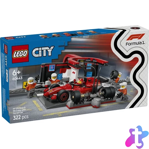 LEGO® F1®-es boxutca és személyzet, Ferrari autóval, versenyautós játék 60443