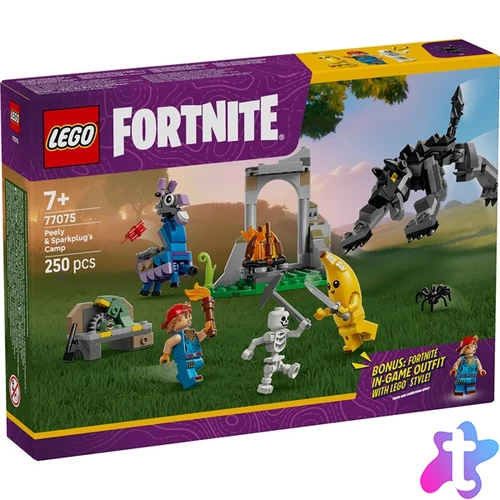 LEGO® Fortnite® Peely és Sparkplug táborhelye, videójátékon alapuló építőszett 77075
