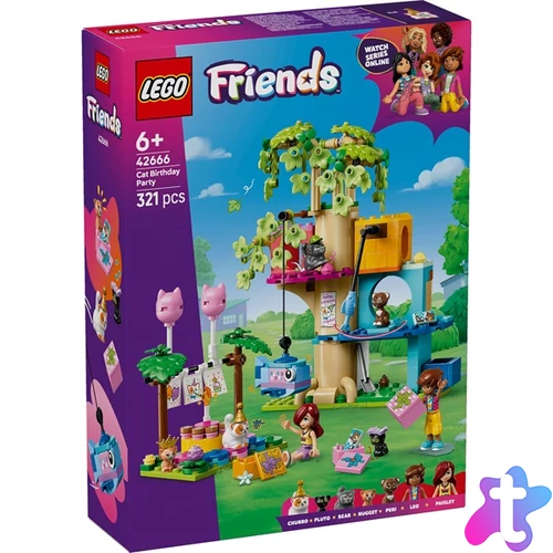 LEGO® Friends Születésnapi cicazsúr és lombház cicáknak, játék építőkészlet 42666