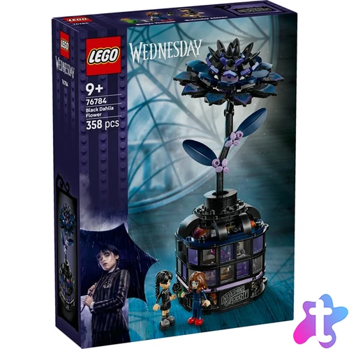 LEGO® Wednesday Fekete dália, halloweeni ajándék, művirág szobadekoráció