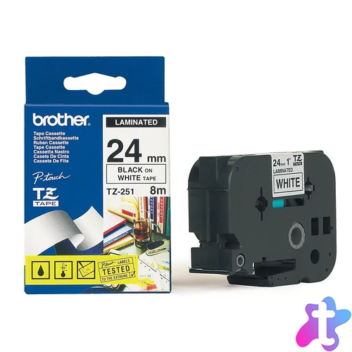 Brother TZE-251 laminált P-touch szalag (24mm) Black on White - 8m címkenyomtató szalag