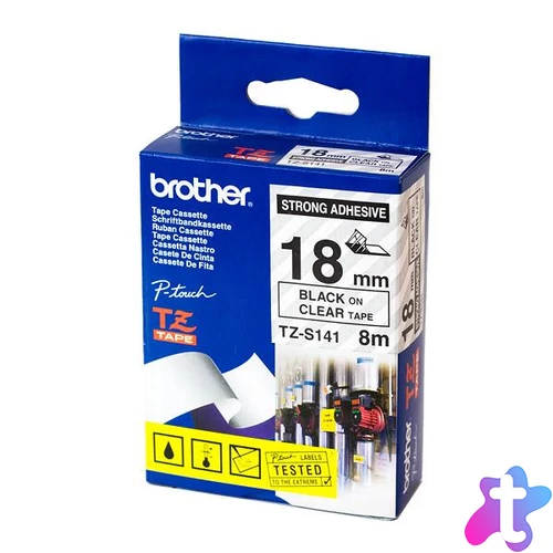Brother TZE-S141 laminált P-touch szalag (18mm) Black on Clear - 8m címkenyomtató szalag