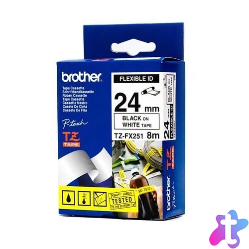 Brother TZE-FX251 laminált P-touch felxibilis szalag (24mm) Black on White - 8m címkenyomtató szalag