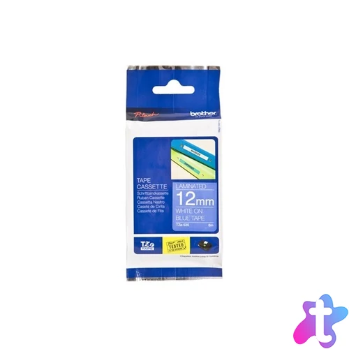 Brother TZE-535 laminált P-touch szalag (12mm) White on Blue - 8m címkenyomtató szalag
