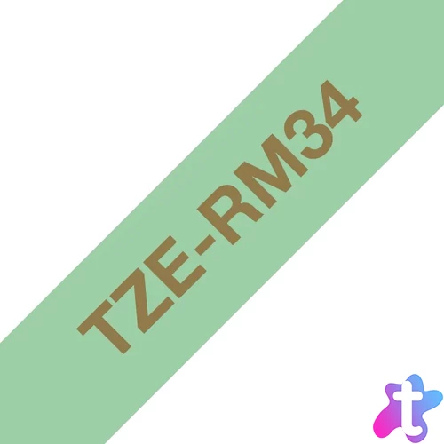 Brother TZe-RM34 selyem szövet P-touch szalag (12mm) Gold on Mint Green - 4m címkenyomtató szalag