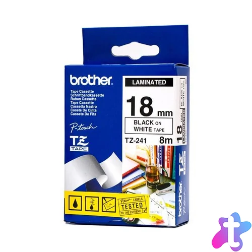 Brother TZE-241 laminált P-touch szalag (18mm) Black on White - 8m címkenyomtató szalag