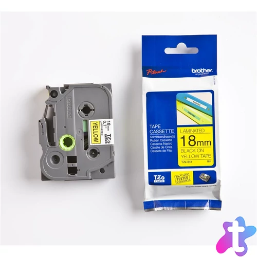 Brother TZE-641 laminált P-touch szalag (18mm) Black on Yellow - 8m címkenyomtató szalag