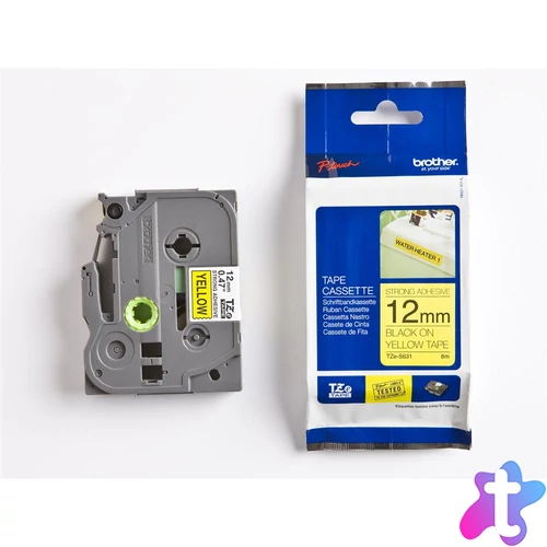 Brother TZE-S631 laminált P-touch szalag (12mm) Black on Yellow - 8m címkenyomtató szalag