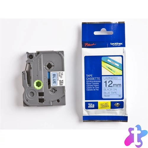 Brother TZE-531 laminált P-touch szalag (12mm) Black on Blue - 8m címkenyomtató szalag