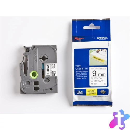 Brother TZE-S221 laminált P-touch szalag (9mm) Black on White - 8m címkenyomtató szalag