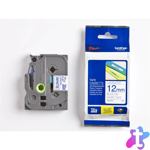 Brother TZE-233 laminált P-touch szalag (12mm) Blue on White - 8m címkenyomtató szalag