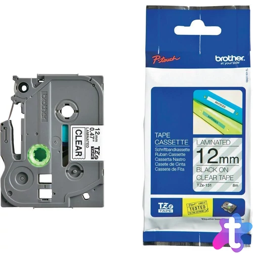 Brother TZE-131 laminált P-touch szalag (12mm) Black on Clear - 8m címkenyomtató szalag