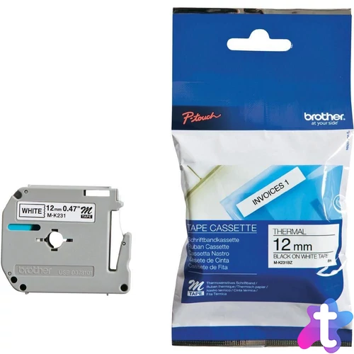 Brother M-K231BZ Laminált P-touch szalag (12mm) Black on White - 8m címkenyomtató szalag