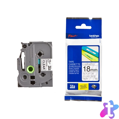 Brother TZE-141 laminált P-touch szalag (18mm) Black on Transparent - 8m címkenyomtató szalag