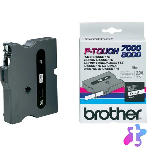 Brother TX-211 Laminált P-touch szalag (6mm) Black on White - 15m címkenyomtató szalag