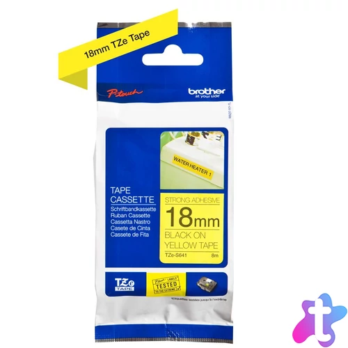 Brother TZE-S641 laminált P-touch szalag (18mm) Black on Yellow - 8m címkenyomtató szalag