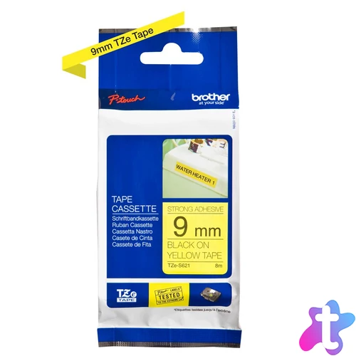 Brother TZE-S621 laminált P-touch szalag (9mm) Black on Yellow - 8m címkenyomtató szalag