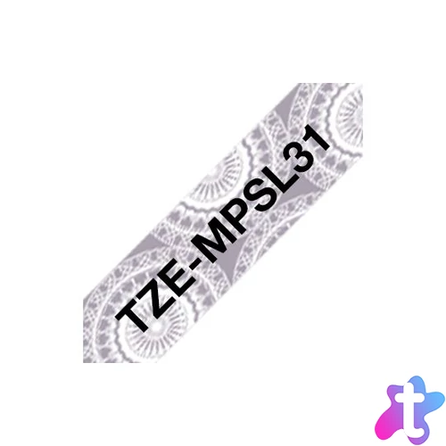 Brother TZe-MPSL31 laminált P-touch szalag (12mm) Black on Silver Lace Pattern - 4m címkenyomtató szalag