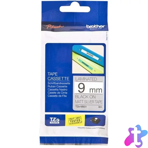 Brother TZe-M921 laminált P-touch szalag (9mm) Black on Matt Silver - 8m címkenyomtató szalag