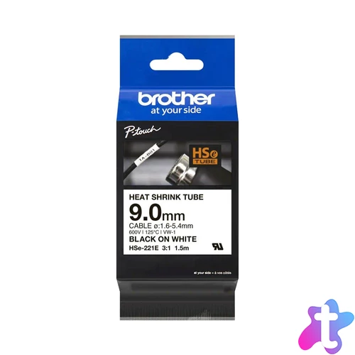 Brother HSE-221E P-Touch 9mm Black on White zsugorcsöves címkenyomtató szalag