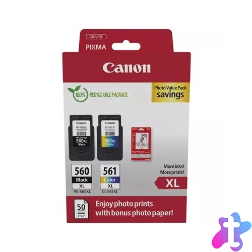 Canon PG-560 XL + CL-561 XL Multipack tintapatron + Photo Paper Value Pack