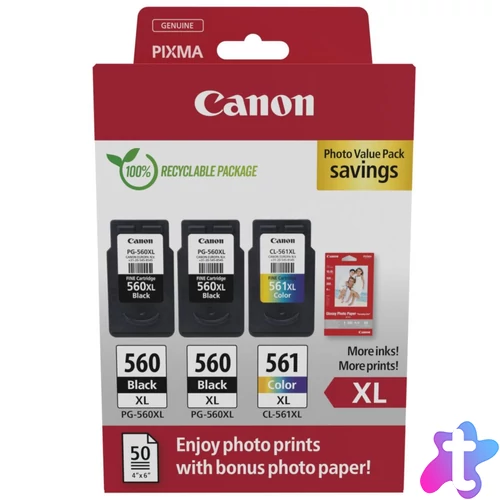 Canon 2xPG-560 XL + CL-561 XL Multipack tintapatron + Photo Paper Value Pack