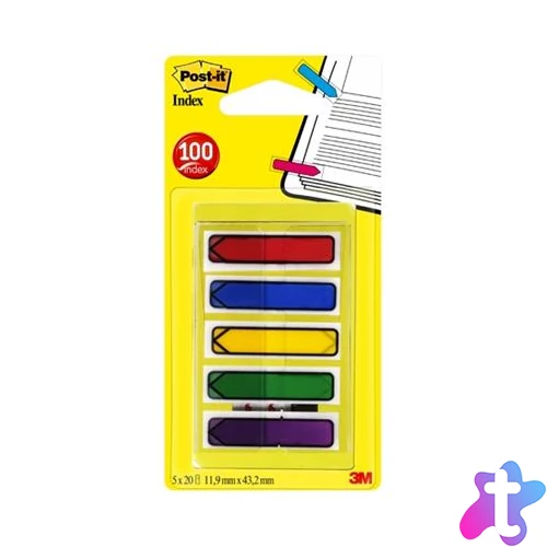 Jelölőcímke, műanyag, 5x20 lap, 11,9x43,2 mm, nyíl, 3M POSTIT, vegyes