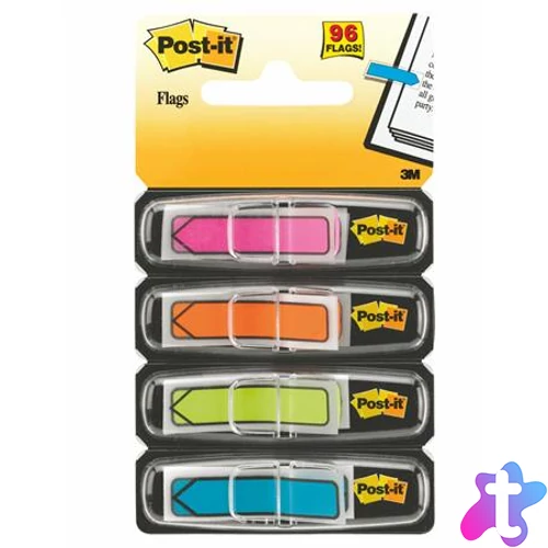 Jelölőcímke, műanyag, 4x24 lap, 11,9x43,2 mm, nyíl, 3M POSTIT, vegyes