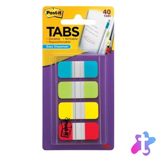 Jelölőcímke, műanyag, megerősített, 4x10 lap, 16x38 mm, 3M POSTIT, vegyes színek