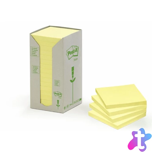 Öntapadó jegyzettömb, 76x76 mm, 16x100 lap, 3M POSTIT, sárga