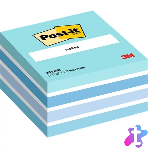 Öntapadó jegyzettömb, 76x76 mm, 450 lap, 3M POSTIT, aquarell kék